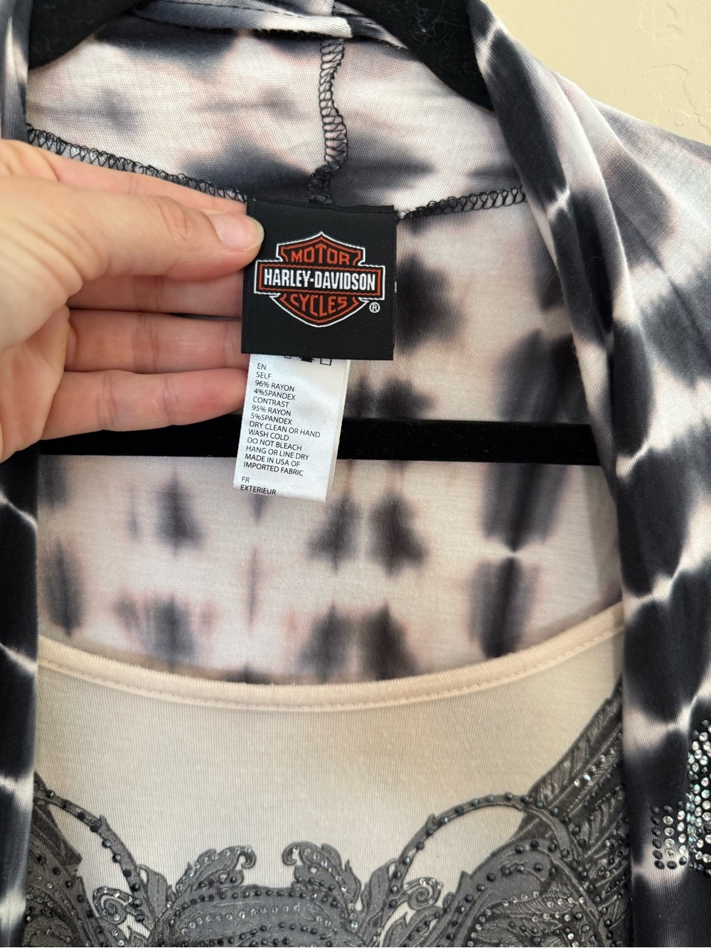 Harley Davidson Tie Dye Rhinestone Moto Open Front Cardigan Top S/M - Picture 6 of 11